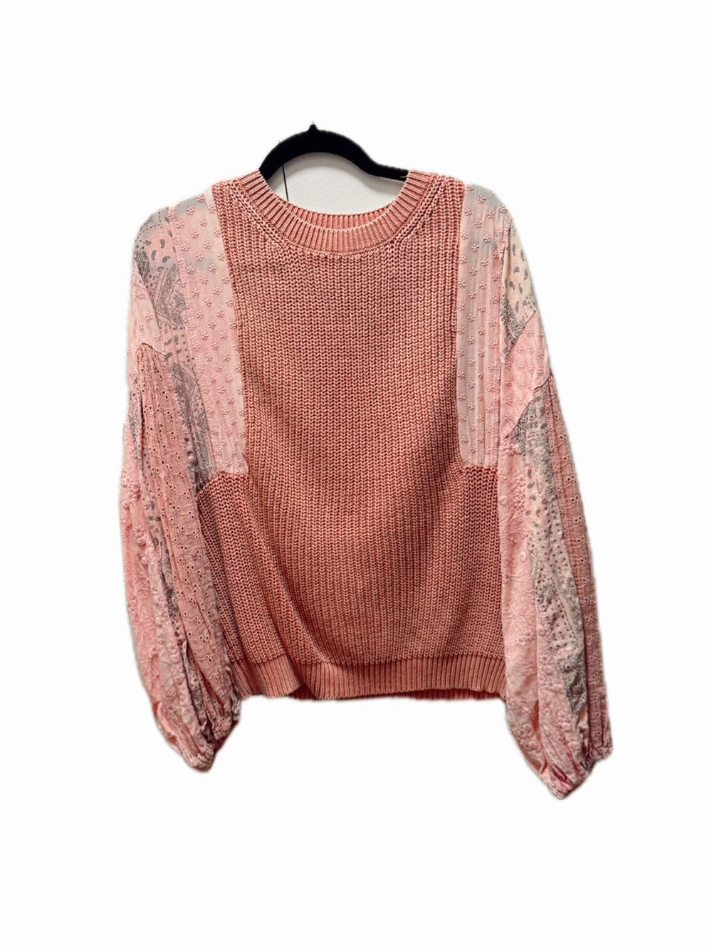 Boho Mixed-Knit Women's Sweater With Paisley Balloon Sleeves